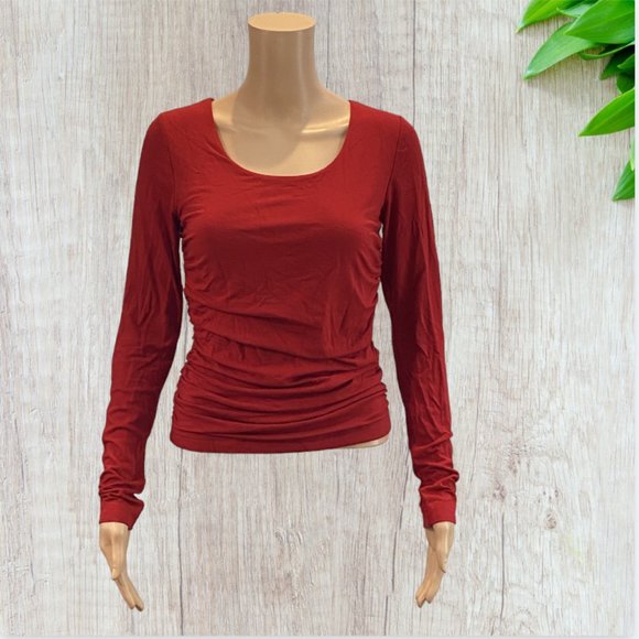 KAREN KANE -- Blouse, Ruched Waist, Long Sleeved, Scoop Neck, Fire Engine Red - Picture 1 of 16
